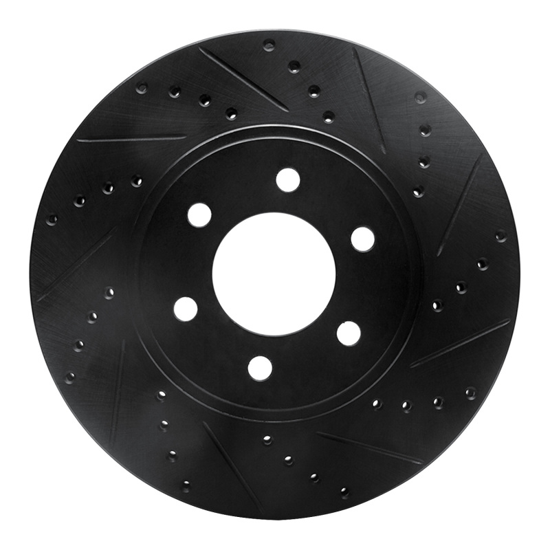 Dodge Durango Brake Rotor (1) - Front Right - R1 Concepts - Drilled & Slotted - Black - 2003
